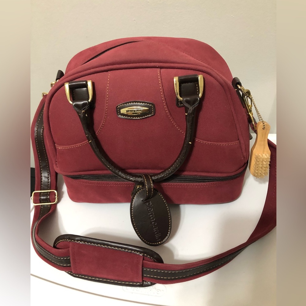 Pierre Cardin Burgundy Suede Travel Tote with Luggage Tag